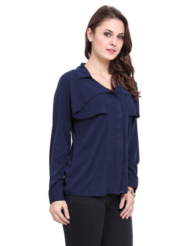 Women Clothes - Polyester Poly Crepe, Sizes L-XXL, Navy Blue Color, Full Sleeve with Curved Hemline | Cool Dry, Quick Dry, All Season