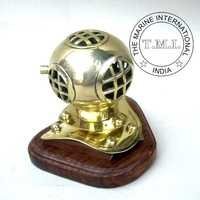 Brass Nautical Decor Diving Helmet With Wooden Base