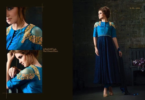 Blue Shop Designer Silk Anarkali Suit Online