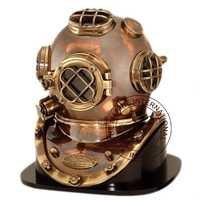 Antique Diving Helmet Mark v With Wooden Base
