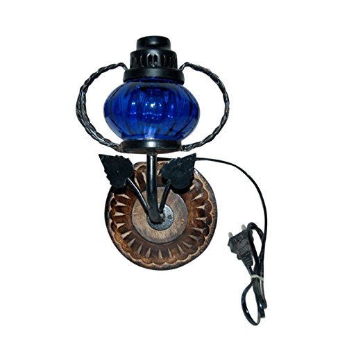 Desi Karigar Wooden & Iron Fancy Wall Hanging Electric Chimney Lamp Color Blue By DESI KARIGAR