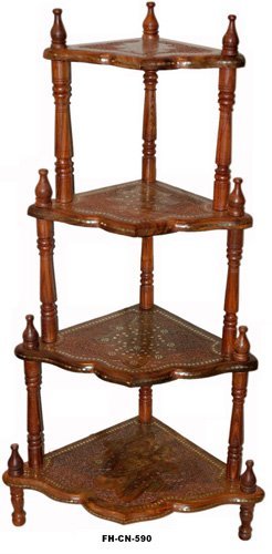 Desi Karigar Wooden 4 Shelf Foldable Corner Rack ( Brown 10 X 10 X 50 Inch )