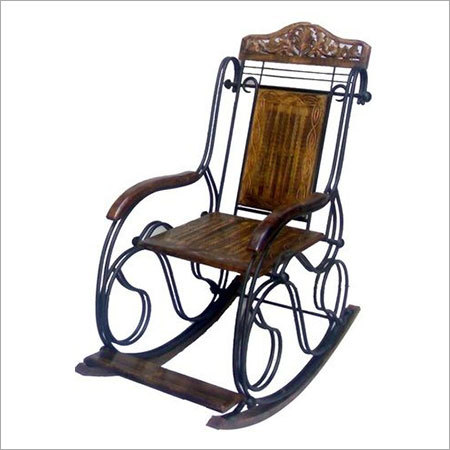 Desi Karigar Wooden & Iron Rocking Chair (Black)