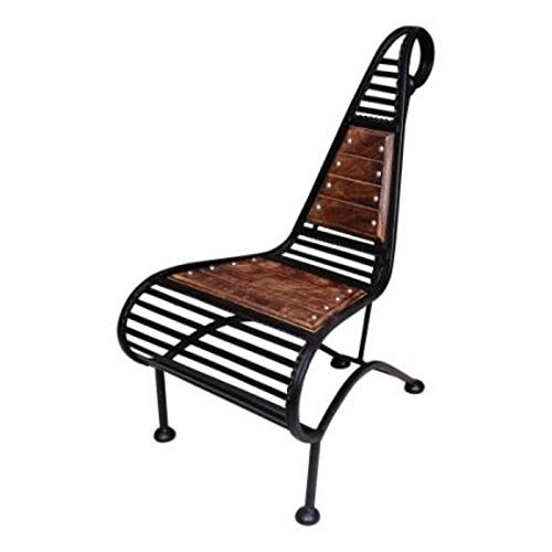Desi Karigar Wooden And Wrought Iron Chair Classic Design (Brown)