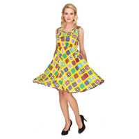 Halter Dress - Polyester Poly Crape, Length 660.4mm, Color Yellow, Bust Size 914.4mm, Regular Fit, Sleeveless, Curved Hemline, All Season