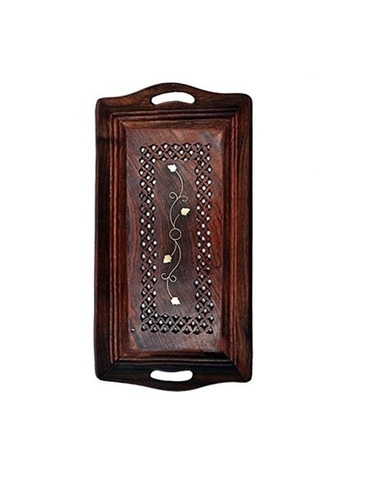 Desi Karigar Wooden Premium Quality Serving Tray With Hand Carved Design 15 inch Large