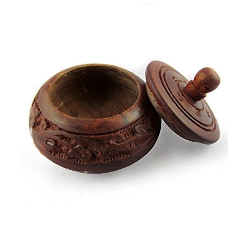 Handmade Desi Karigar Shingar Box Brown Wood Handicrafts-Sindoor Box
