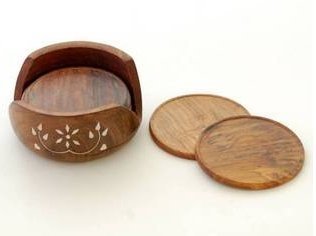 Desi Karigar Wooden Coaster Set ( Brown, 4 inch )