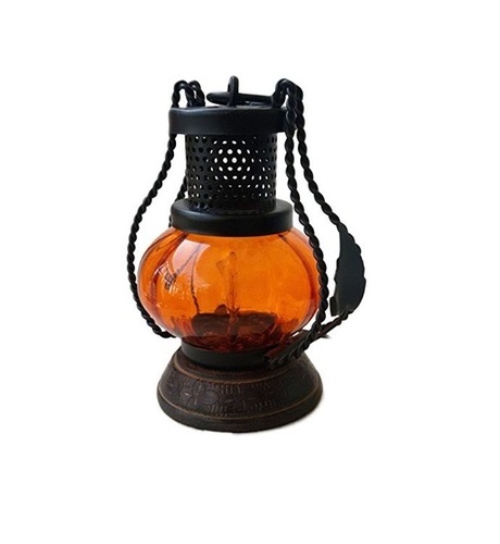 Desi Karigar Wooden & Iron hand carved Colored Chimney Lantern design Orange