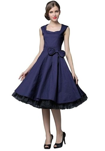 A Line Dress - Polyester, Size S-XXL | Blue, Sleeveless, Square Neck, Curved Hemline, Casual Wear for Women, All Season Use, Quick Dry Feature
