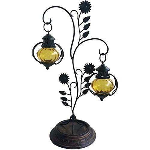 Desi Karigar Attractive Glass with Metal Candle Stand Lantern By DESI KARIGAR