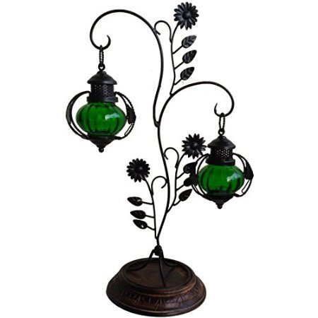 Desi Karigar  Attractive Glass & Metal Candle Stand Lantern Green