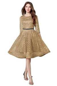 Lace Dress - Polyester, Regular Fit Sizes S-xxl, Brown, Sleeveless With Round Neck, Curved Hemline, Quick-dry Feature, Casual Ethnic Style