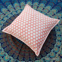 Hand Block Print Cotton Canvas Cushion Cover Home Decor - 100% Cotton, 16" X 16" (40 X 40 Cm), Multicolor, Square Shape, Zipper Closure, Ethnic Style, No Filling