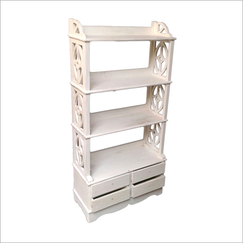 Painted Wooden Bookshelf - Wood, 40x30x100 cm, White | Four Shelves, Two Drawers, Space Saving, Durable, Easy Assembly