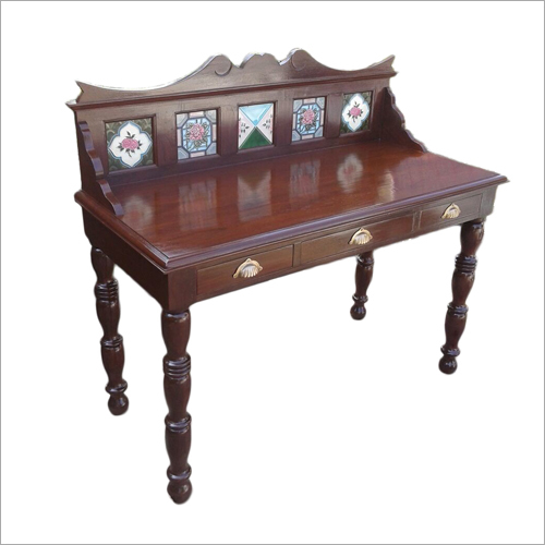 Handicraft Wooden Table - Wood Brown 2 Drawers | Elegant Design Durable Handcrafted Unique Style Ample Storage Polished Finish