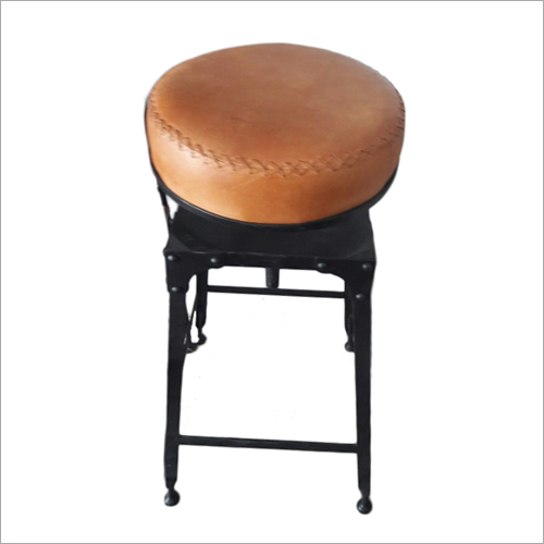 Iron Leather Stool - Iron Frame, 24 Inch Height, Brown | Durable Leather, Sturdy Frame, Comfortable Seating