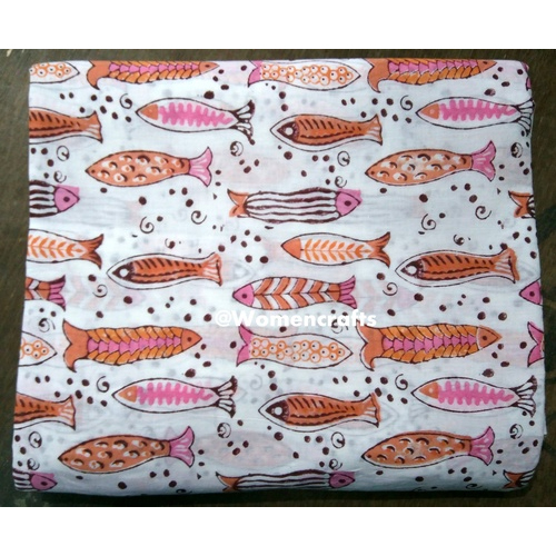 Fish Print Hand Block Print Fabric 5 Meter