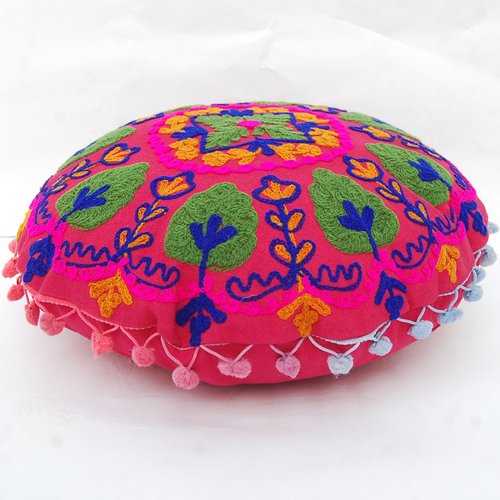 Home Decor Floral Suzani Pillow Cases Embroidered Indian Round Cushion Covers