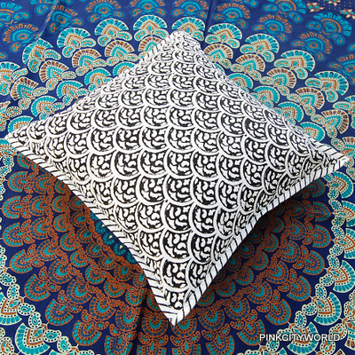 Multicolor Cotton Canvas Hand Block Print Cushion Case Pillow Cover