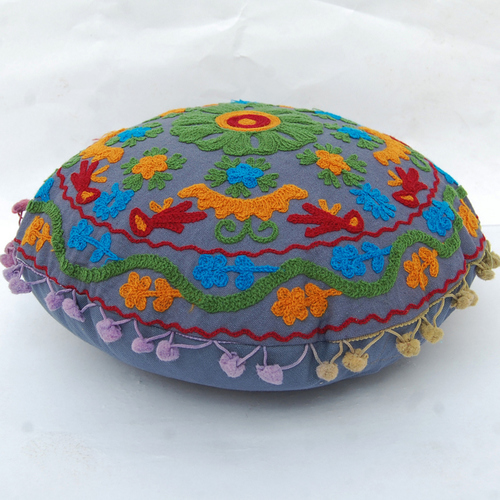 Multi Embroidered Suzani Cushion Cover Round Pillow Case Indian Mandala Design Cushion