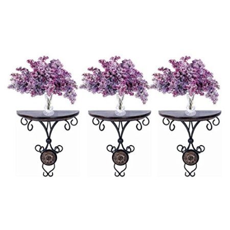 Desi Karigar Beautiful Wood Shelf And wrought iron Fancy wall bracket Combo Pack of 3