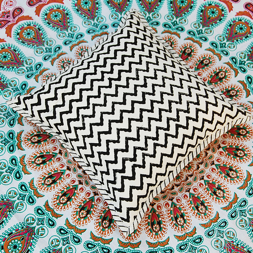 Multicolor Printed Cushion Cover Wood Block Printed Canvas Cushion Cover