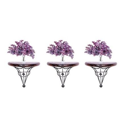 Desi Karigar Beautiful wood Shelf And wrought iron Fancy wall bracket Combo Pack of 3