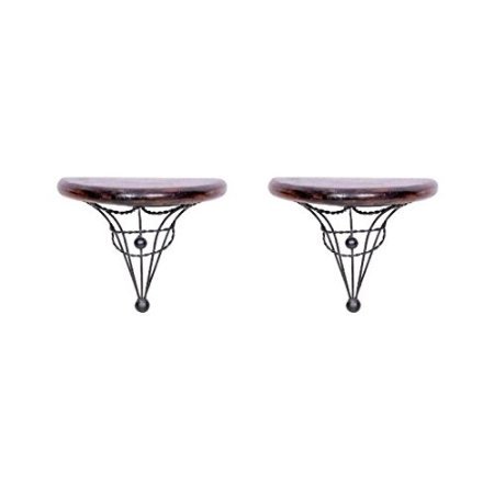 Desi Karigar Beautiful Wood Shelf And wrought iron Fancy wall bracket set of 2