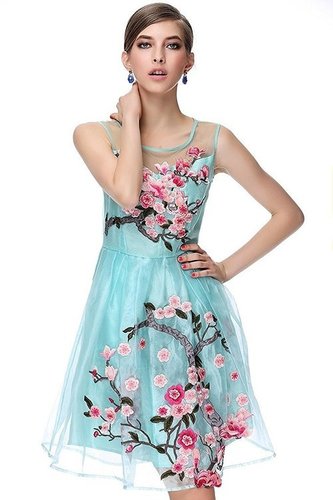 Western Dress - Polyester Crape, Regular Fit, Blue, Sleeveless, Curved Hemline, Suitable for All Seasons, Quick Dry Feature