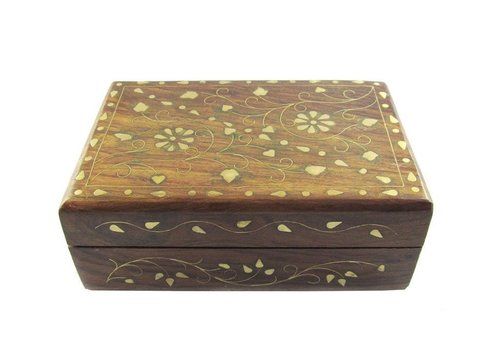 Wood Desi Karigar Beautiful Wooden Small Jewelry Box With Brass Inlay Work