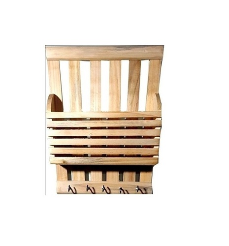 Desi Karigar Beautiful Wooden Wall Rack With 5 Key Holder Size (LxBxH-9x3x11) Inch