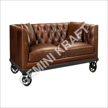 Industrial Wheel Leather Sofa