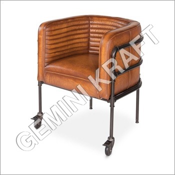 Industrial Leather Chair - Leather, Iron & Stainless Steel | Sturdy Design, Durability & Long Life