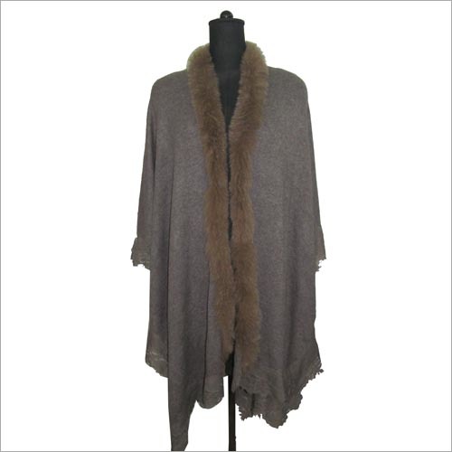 Designer Poncho - Cashmere & Faux Fur, One Size, Gray | Soft Fabric, Stylish Design, Warm Comfort, Durable Material