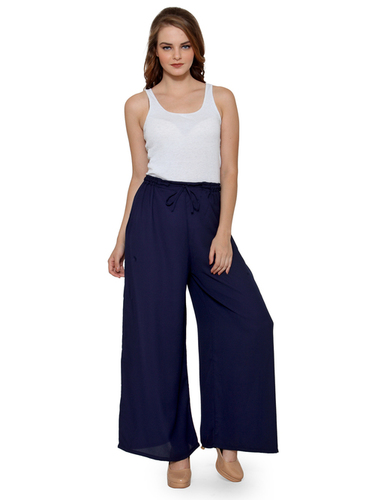 Ladies Pants - Mos-Crepe Material, Length 40 Inches, Navy Blue Color | Casual Dress Type, Plain Pattern, Available Sizes: S, M, L, XL