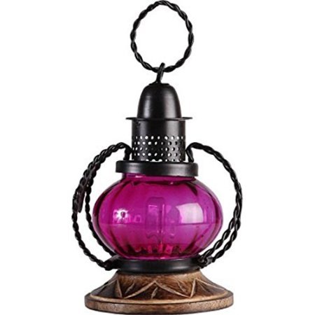Desi Karigar Fancy T-Lite Pink Wooden, Iron, Glass Lantern By DESI KARIGAR