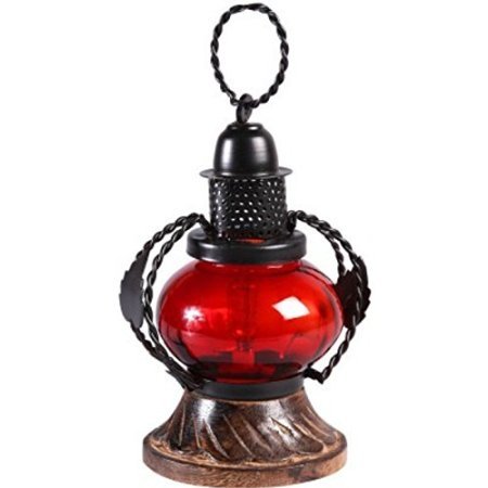 Desi Karigar Fancy T-Lite Red Wooden, Iron, Glass Lantern