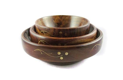 Desi Karigar Fancy wooden brass work set of 3 serving bowl