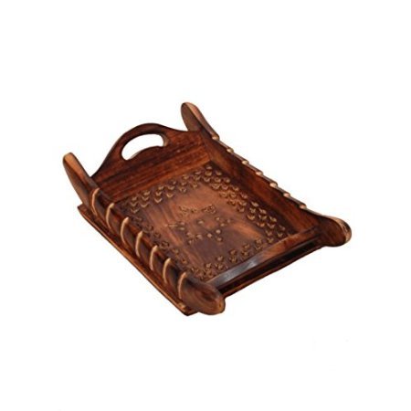 Desi Karigar Handicrafts Designed Brown Tray Wood Carvings Big-(11x7x2)Inch
