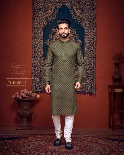 Dark Green Mens Kurta With Churidar