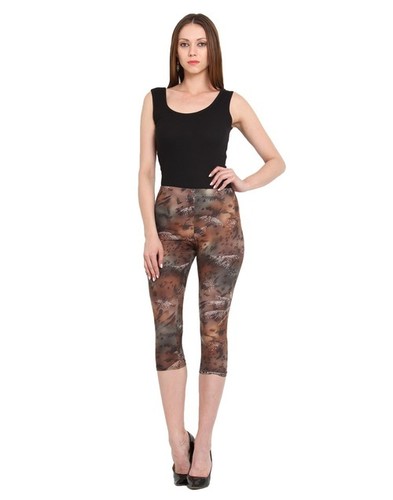 WomensCapri - Digital Printed Cotton Blend, Sizes L/M/S/XL, Brown | Casual Ethnic Dress with Lace Decoration, Cool Dry & Quick Dry Features