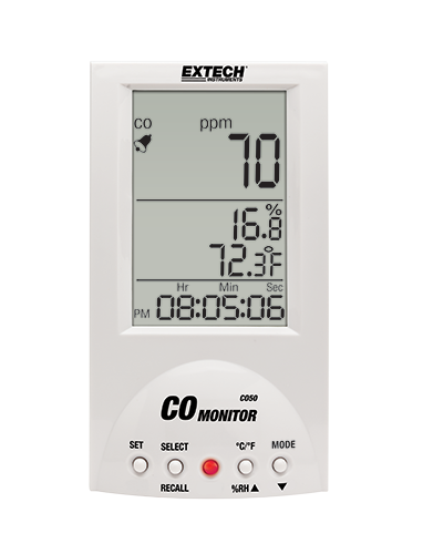 Carbon Monoxide Monitor - 6.1x3.4x3.2 inches, 5.8oz Light & Audible Alarms | Three-in-One Indoor Air Quality Measurement Tool for CO, Temperature & Humidity Monitoring