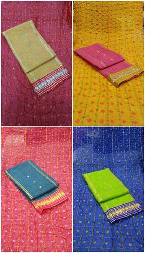 Cotton Chanderi Shirt Set - Cotton Bottom, Crushed Kota Check Dupatta, 2-Sided Lace Border, Stylish Kurti Design