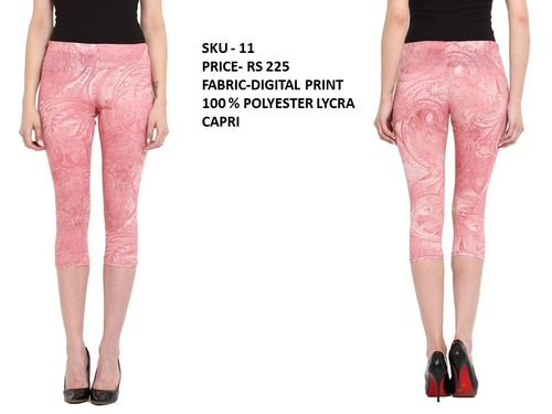 Capri Jeans - Digital Printed, Size: S, M, L, XL | Color: Pink, Ethnic Pattern, All Season Wear