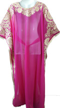Rose pink golden thread work farasha kaftan jilbab