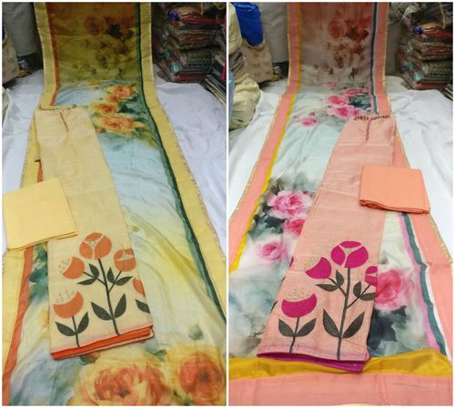 Chanderi Suit with Embroidery - Pure Chanderi Top, Cotton Bottom, Silk Lace Dupatta, Semi-Stitched Upto 42, Floral Design