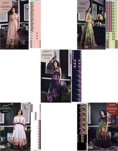 डिजिटल प्रिंट साटन अनस्टिच्ड गाउन