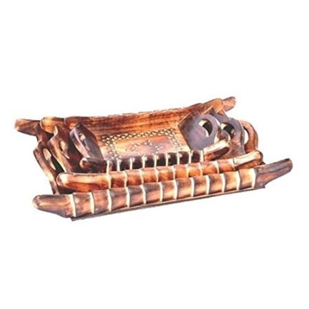 Desi Karigar Handicrafts Designed Brown Tray Wood Carvings Set Of 3f