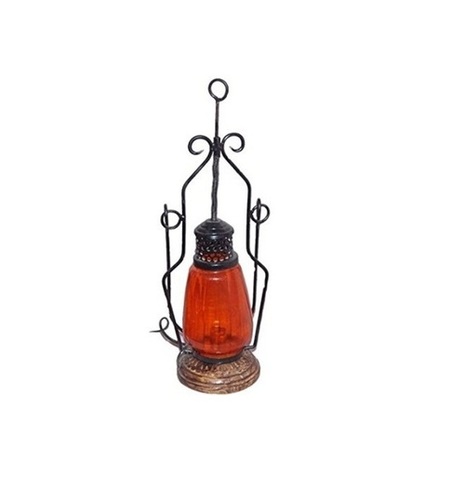 Desi Karigar Orange Cast Iron, Glass, Wooden Lantern